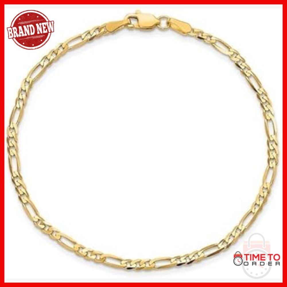 14K Solid Yellow Gold Figaro Chain Bracelet 5mm 8 Inch Unisex Fine Jewelry